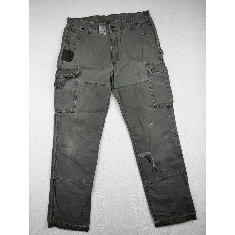 Carhartt  Relaxed Fit Ripstop Cargo Work Pants Green 38x36 Distressed